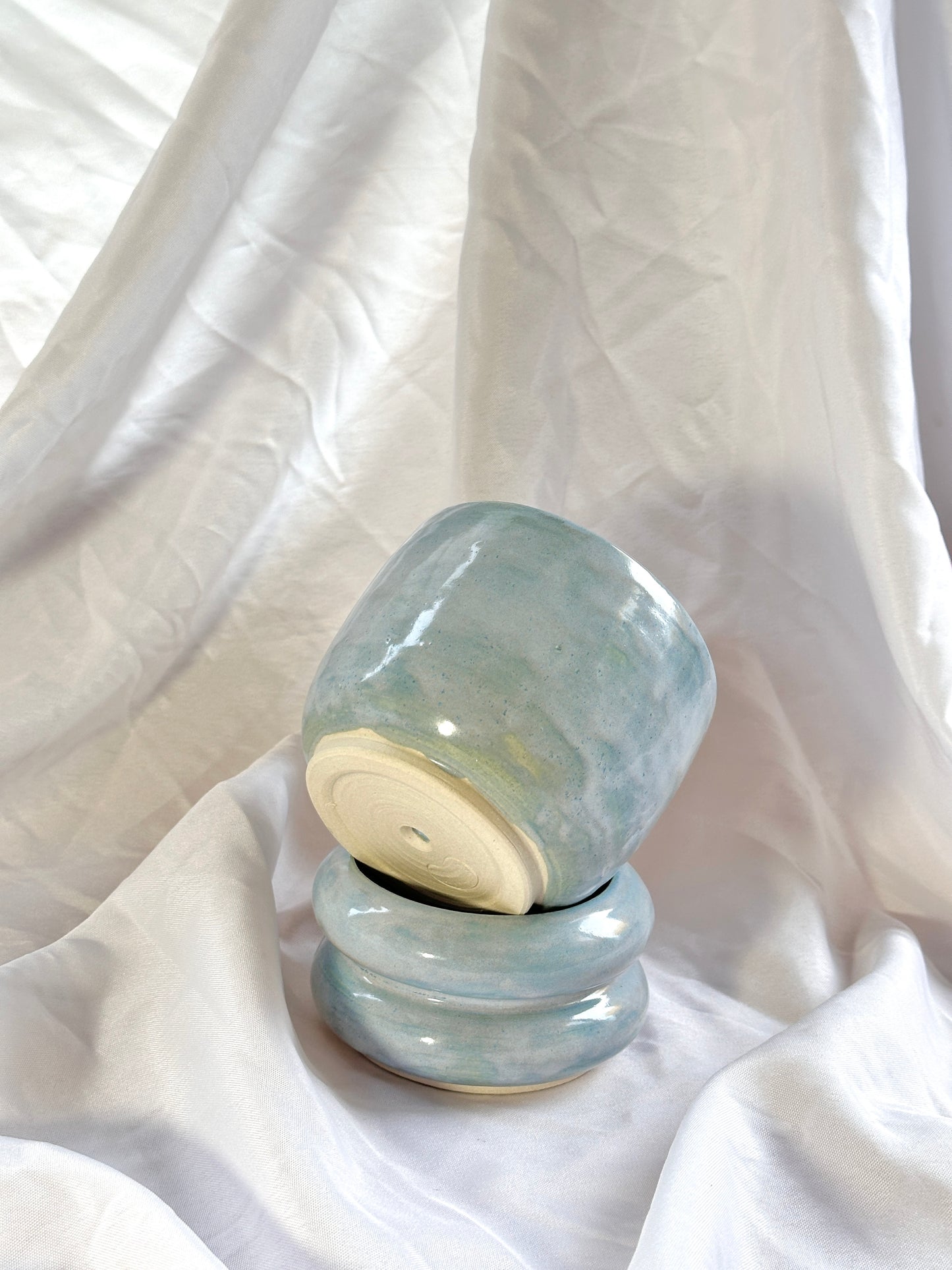 blue tiered plant pot