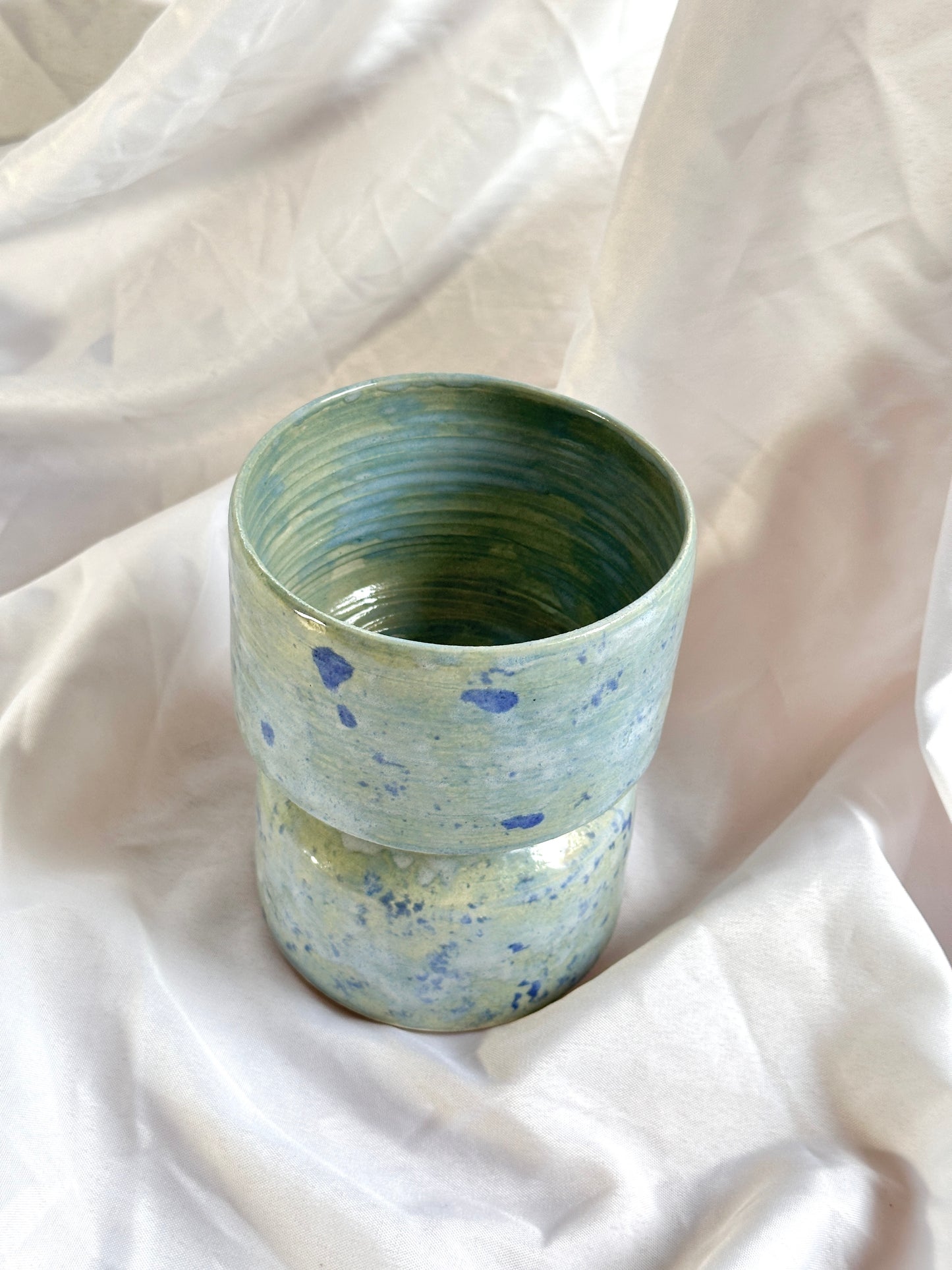 blue speckled tiered plant pot