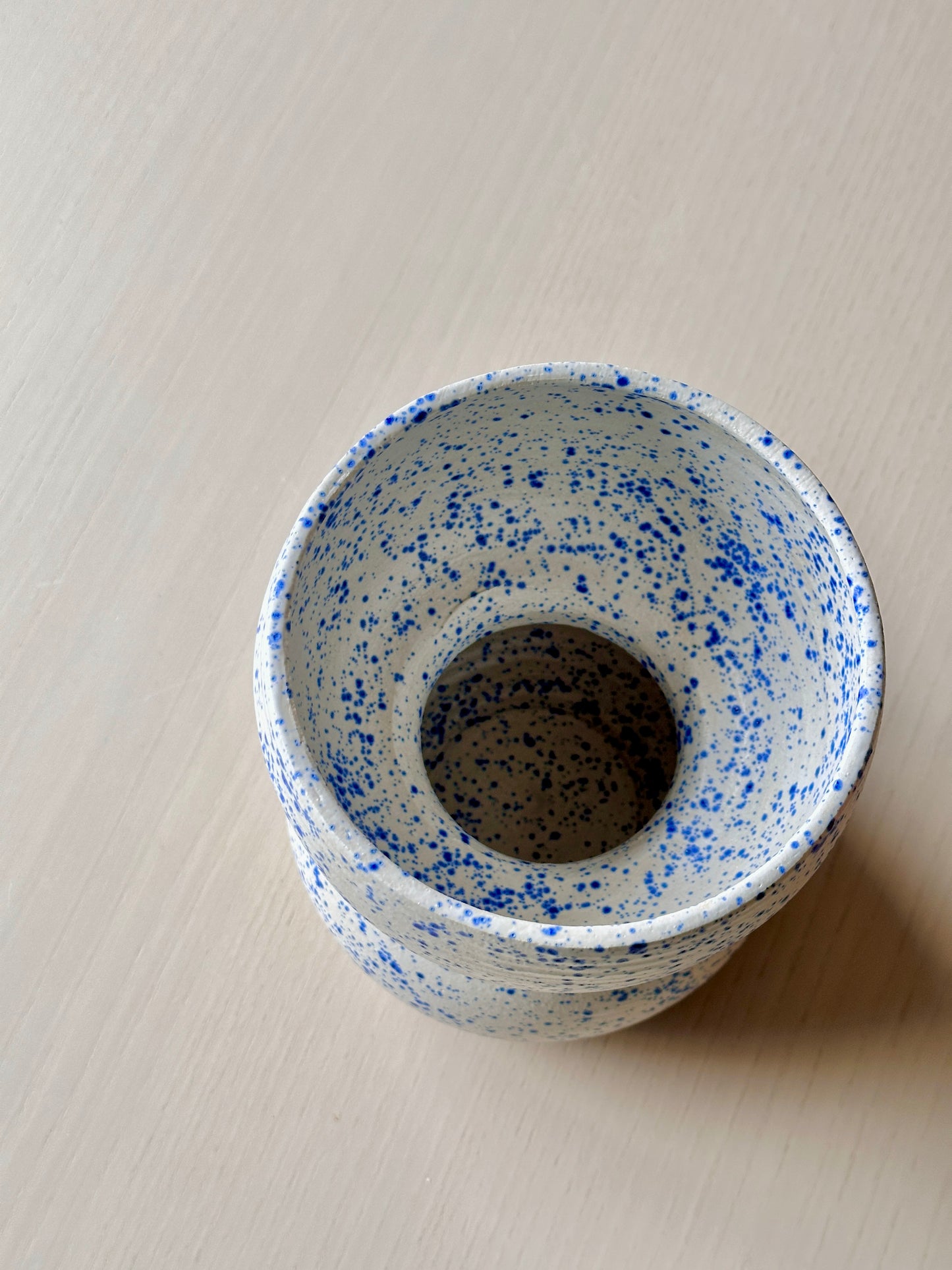 blue splatterware vase