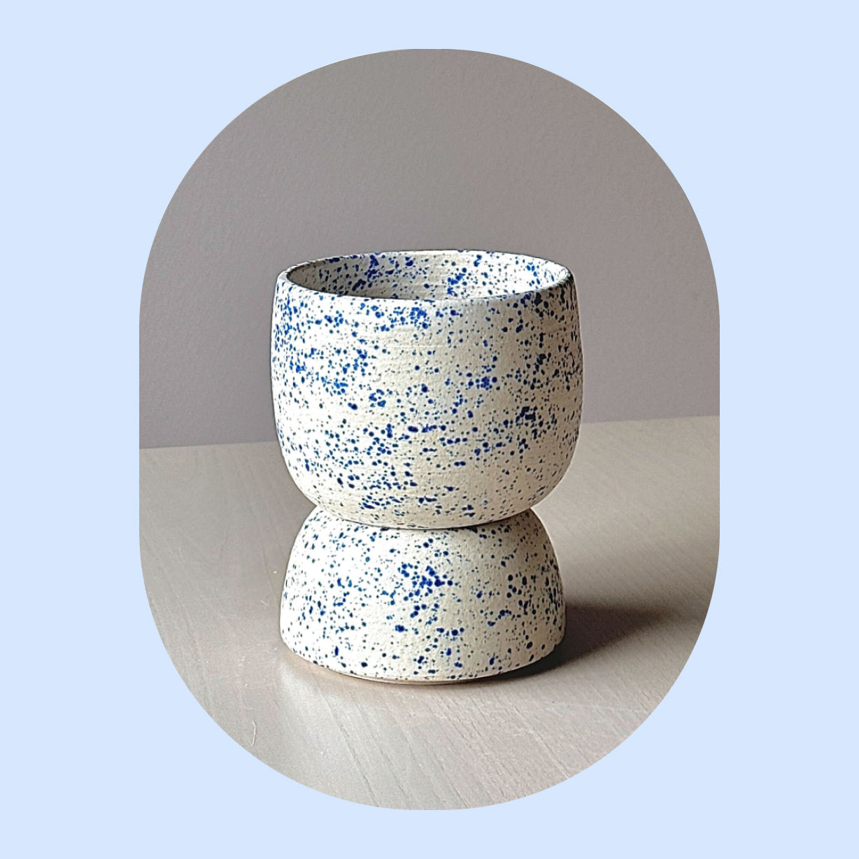 blue splatterware tiered plant pot