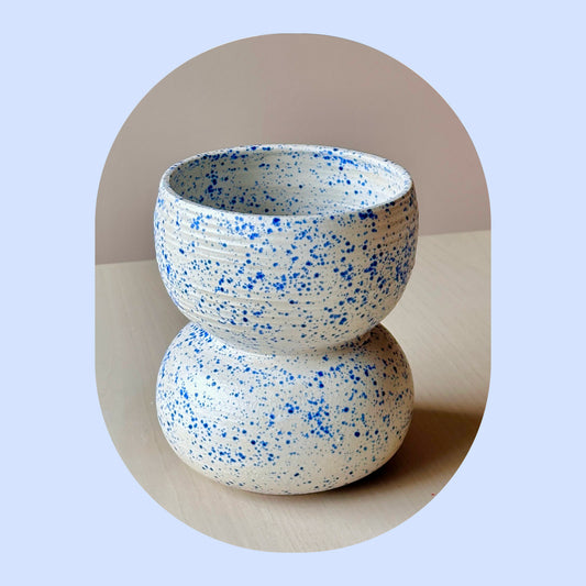 blue splatterware vase