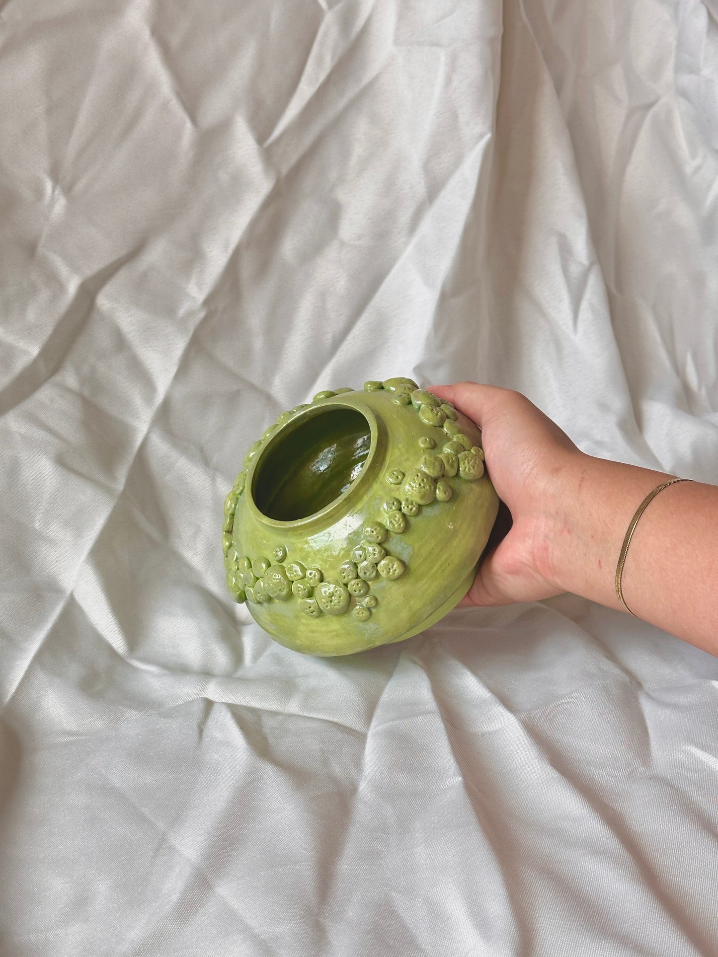 green mossy textured vase