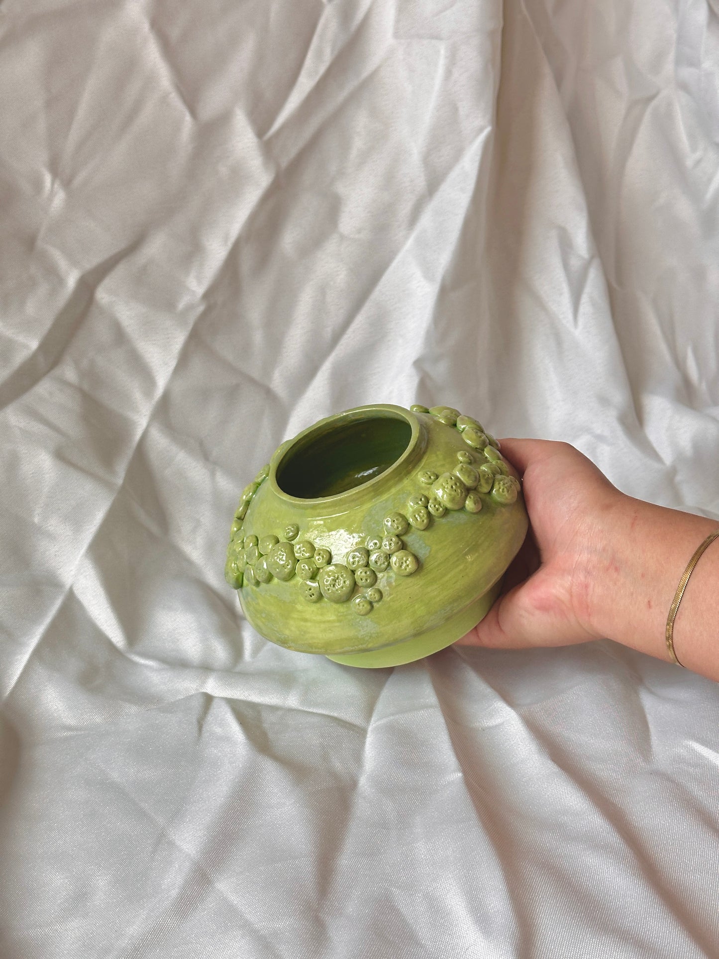 green mossy textured vase