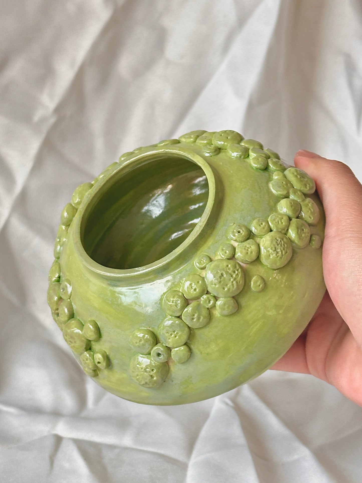 green mossy textured vase