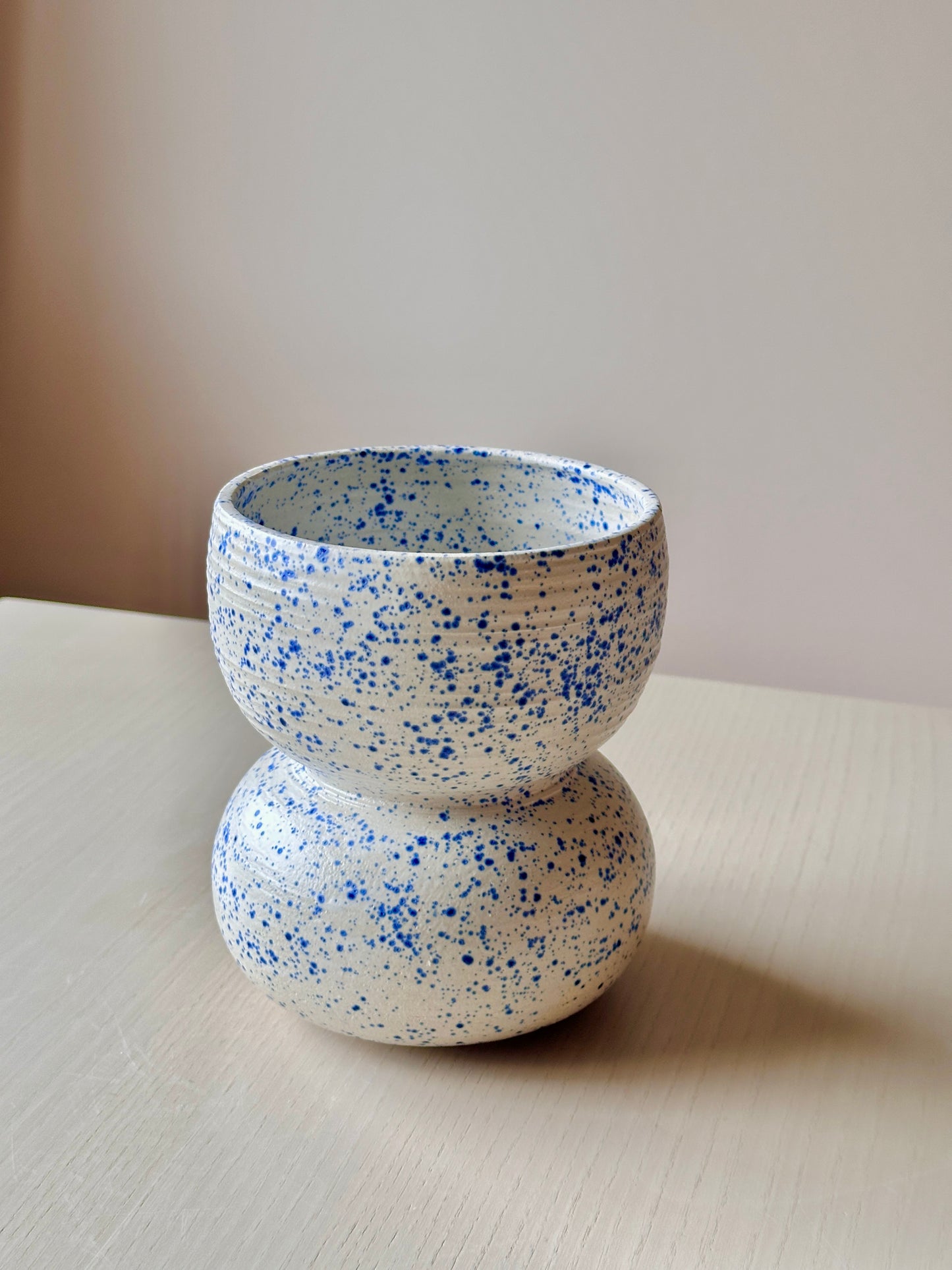 blue splatterware vase