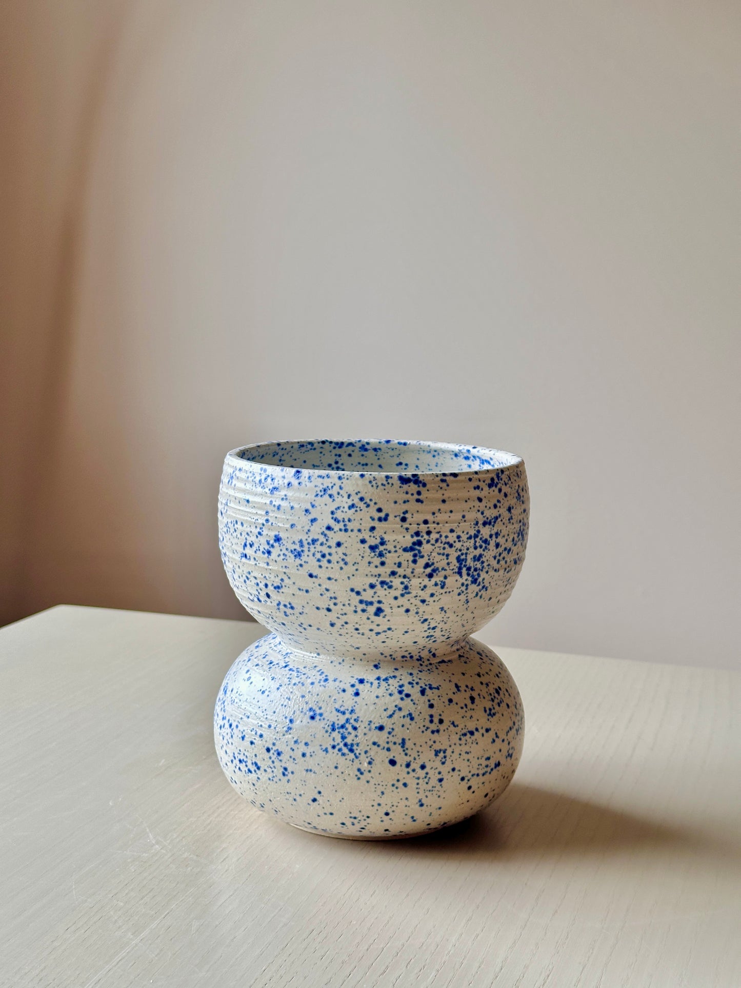 blue splatterware vase