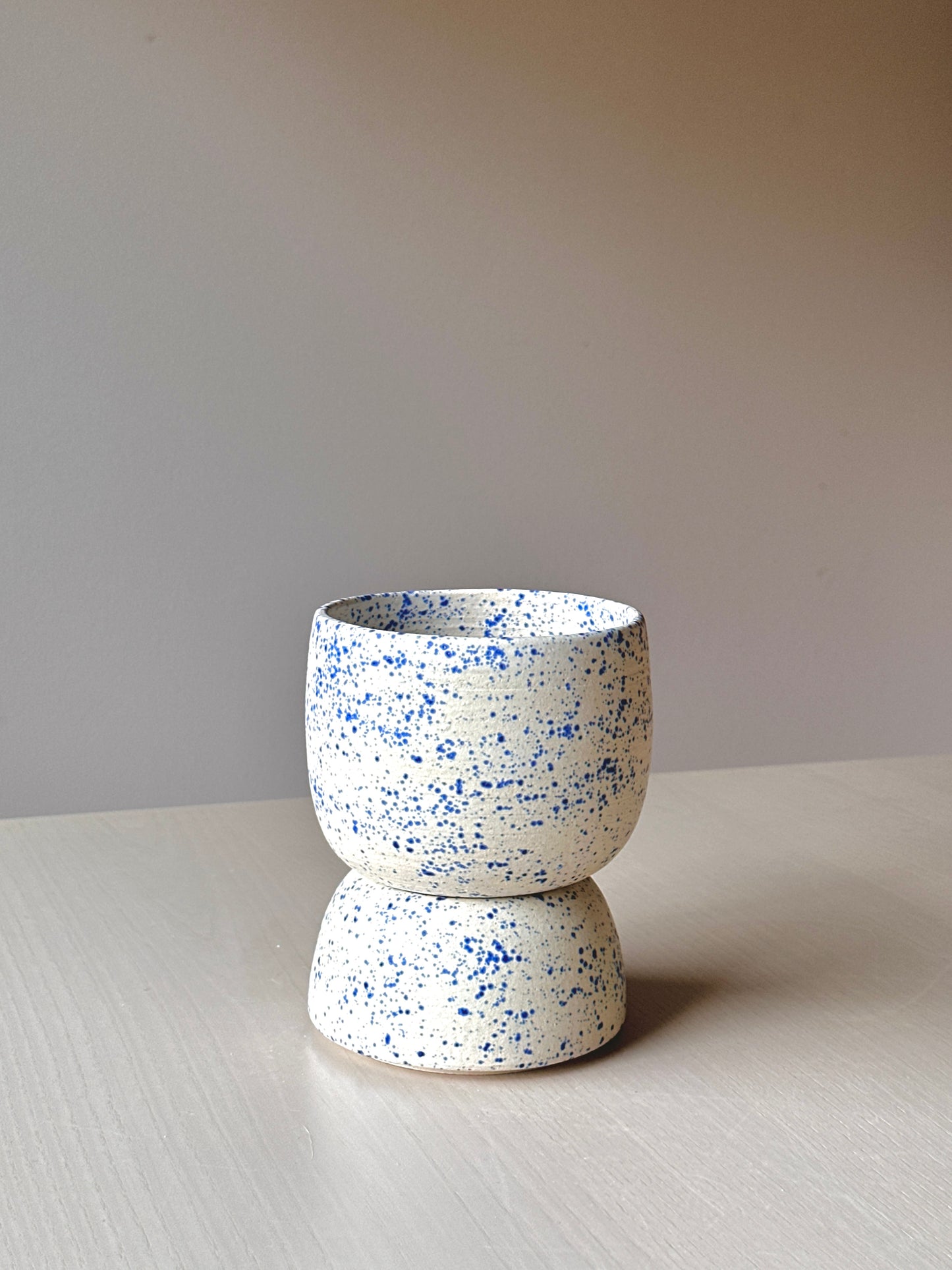 blue splatterware tiered plant pot